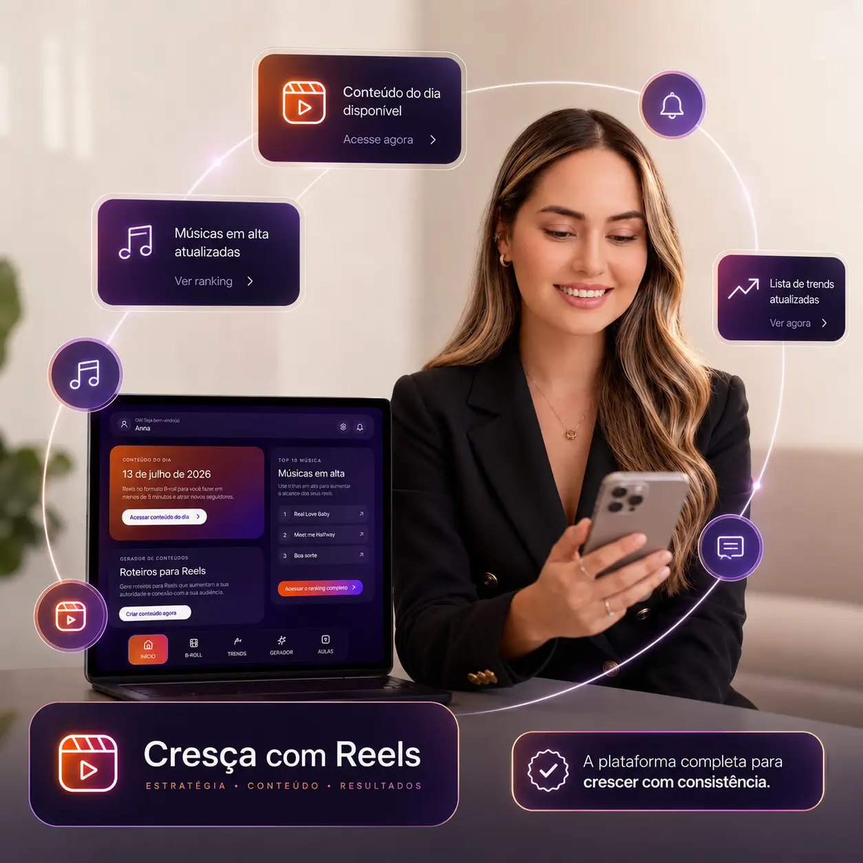 Anna Ferrari apresentando a plataforma Cresça com Reels